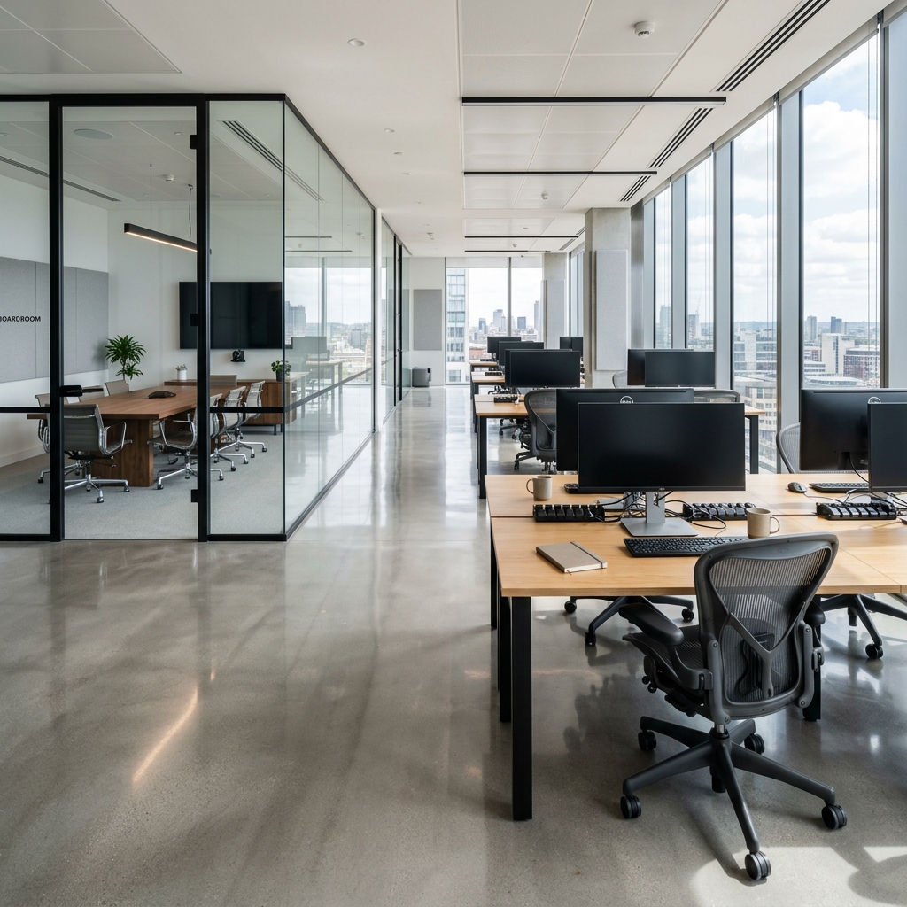 Spotless modern commercial office after professional cleaning