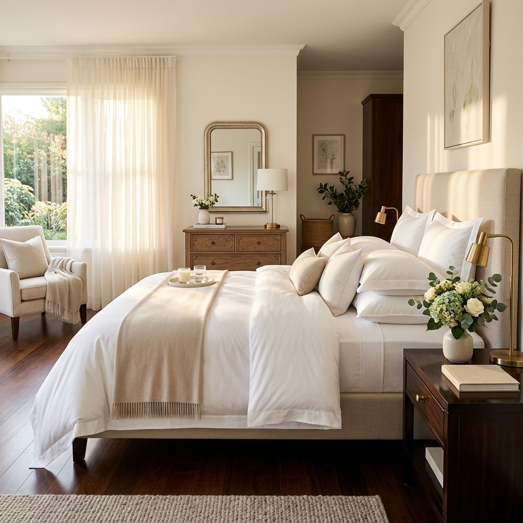 Pristine residential bedroom after professional cleaning